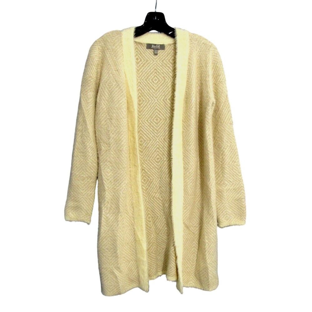 MARLED REUNITED Soft & Fuzzy IVORY Open Front ARGYLE PRINT Kimono Sweater XS